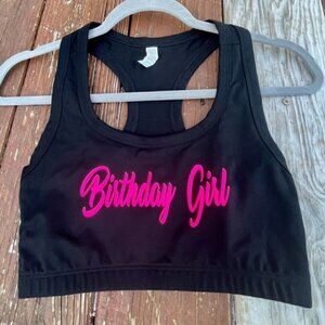USA Strong Neon Pink Birthday Girl Graphics Sports Bra Size Small